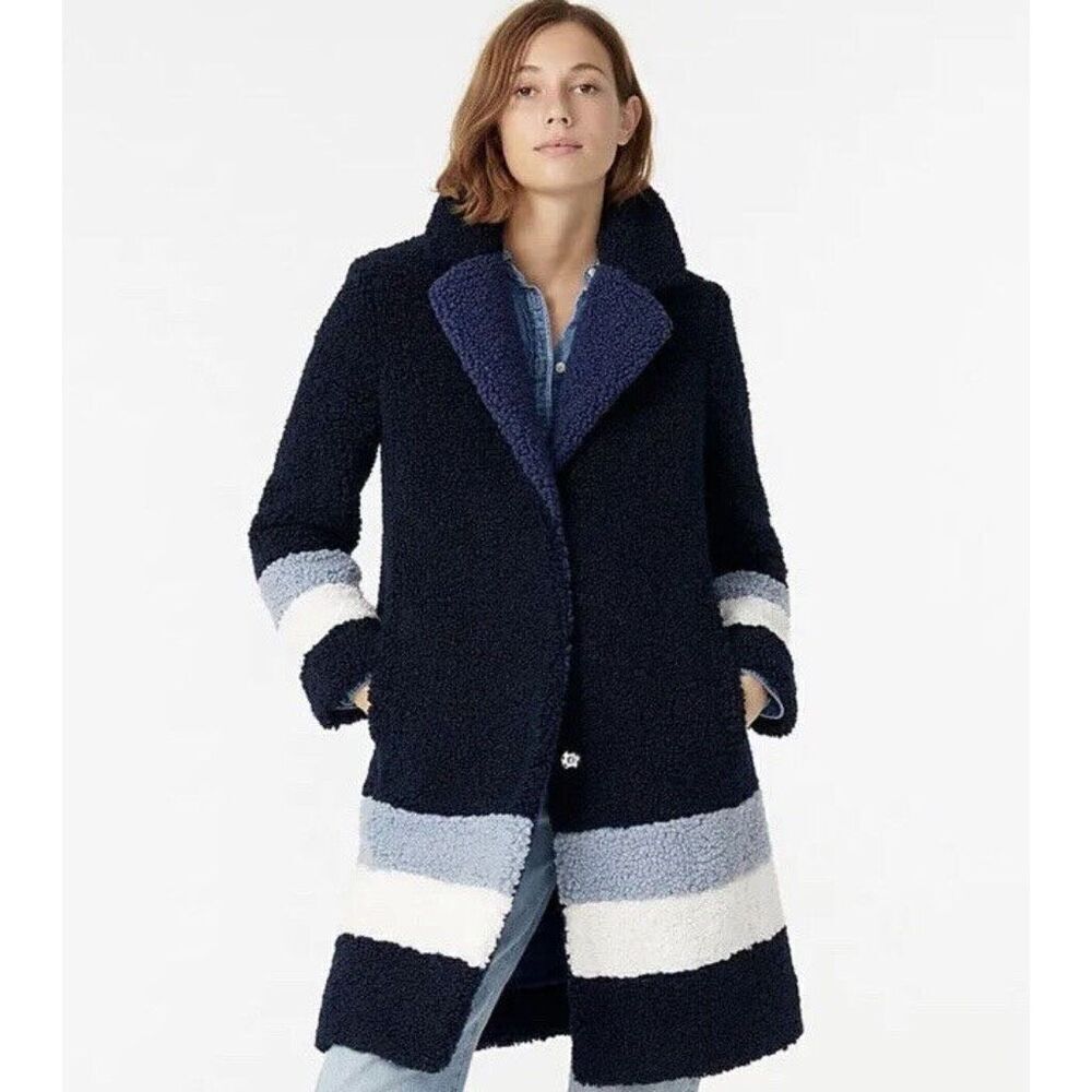 J. Crew Teddy Sherpa Topcoat in Colorblock Size Small